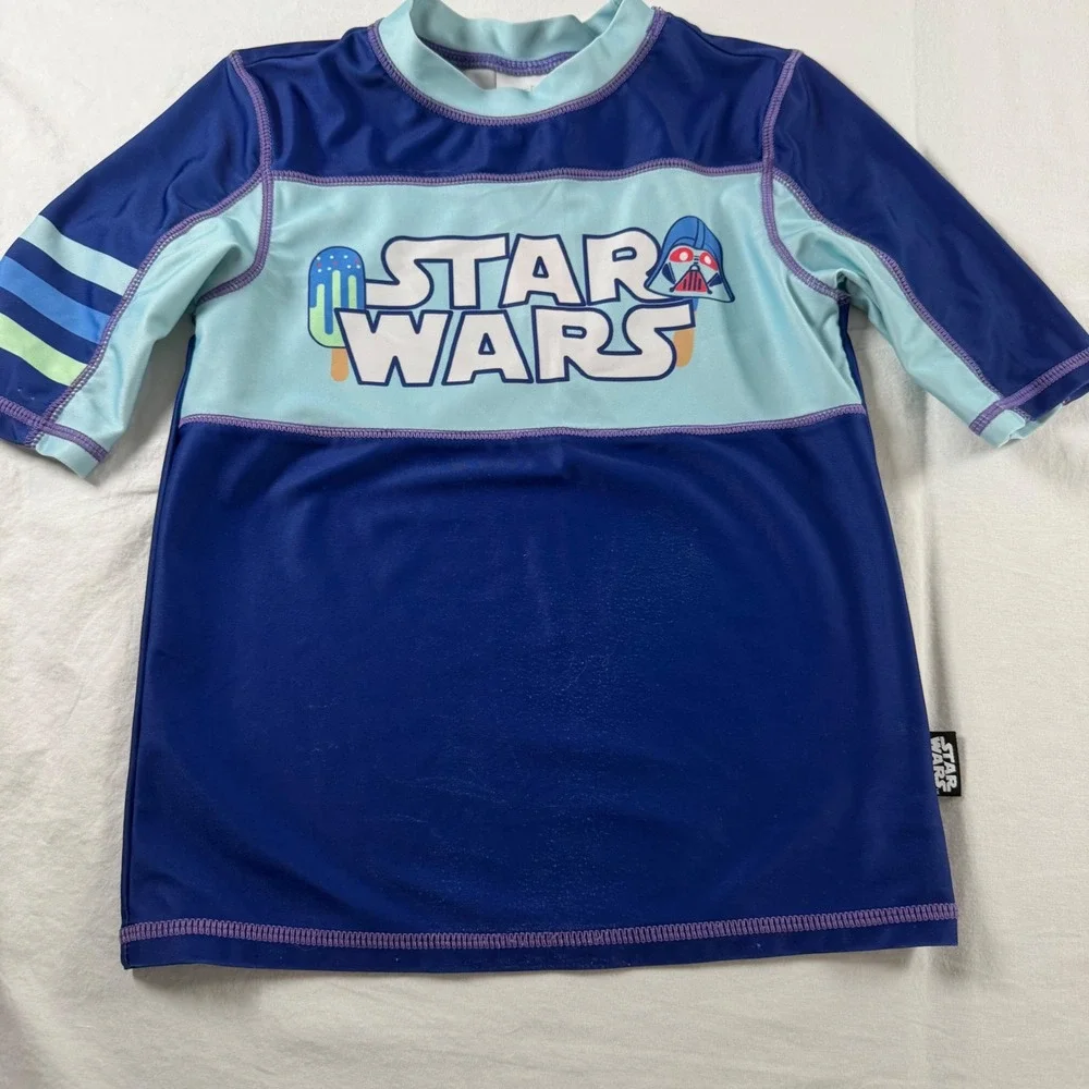 Disney Boy's Size 5/6 Blue Star Wars Darth Vader Popsicle Graphic Rash Guard‎